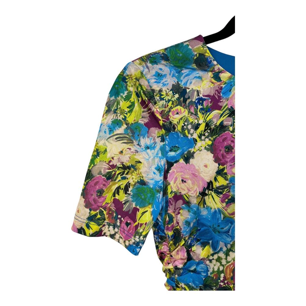 Black Halo dress Delina floral print ruched midi sheath size 0 - Picture 4 of 8